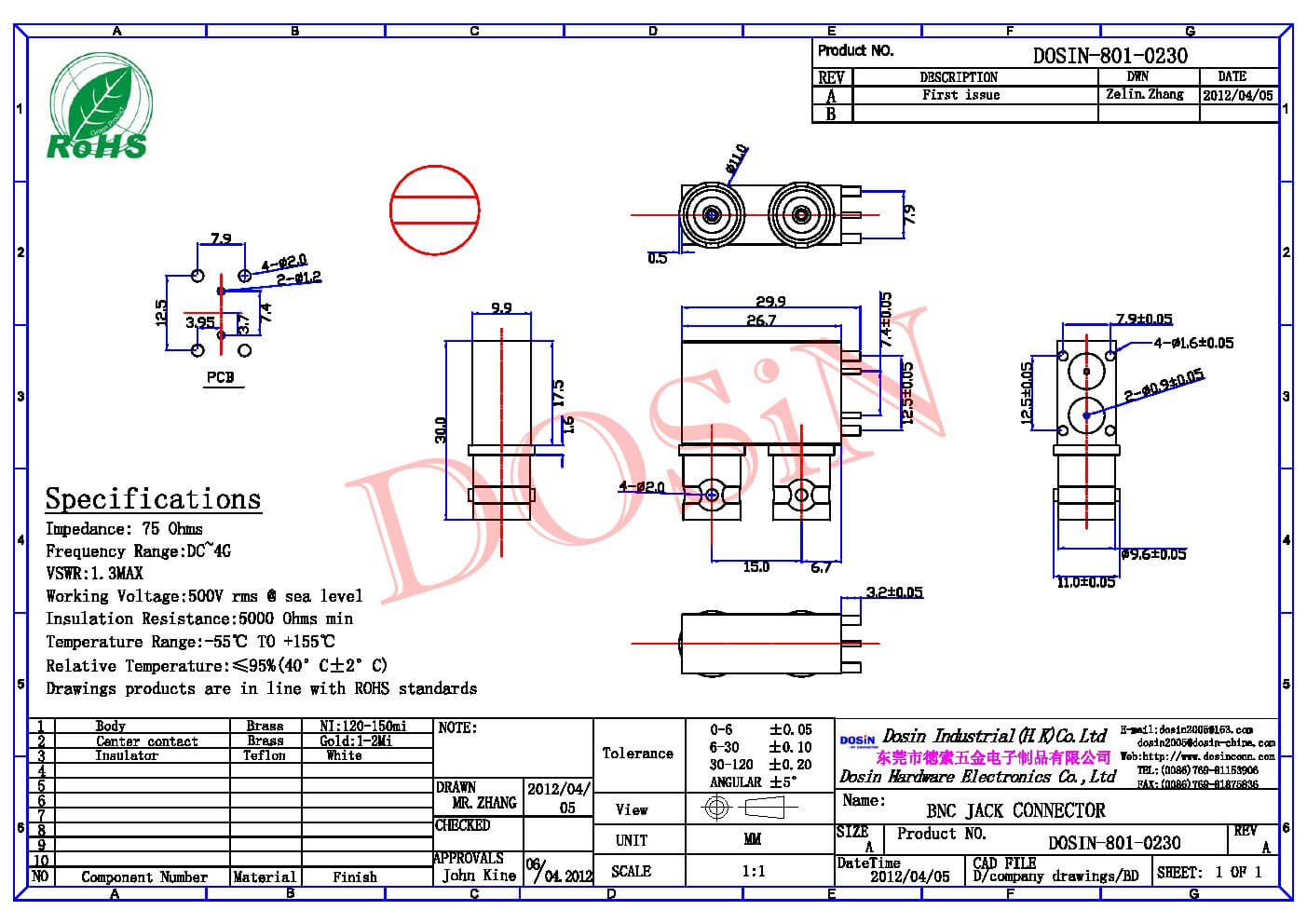 板端穿墻高清BNC界面90度母頭接PCB板插孔連接器