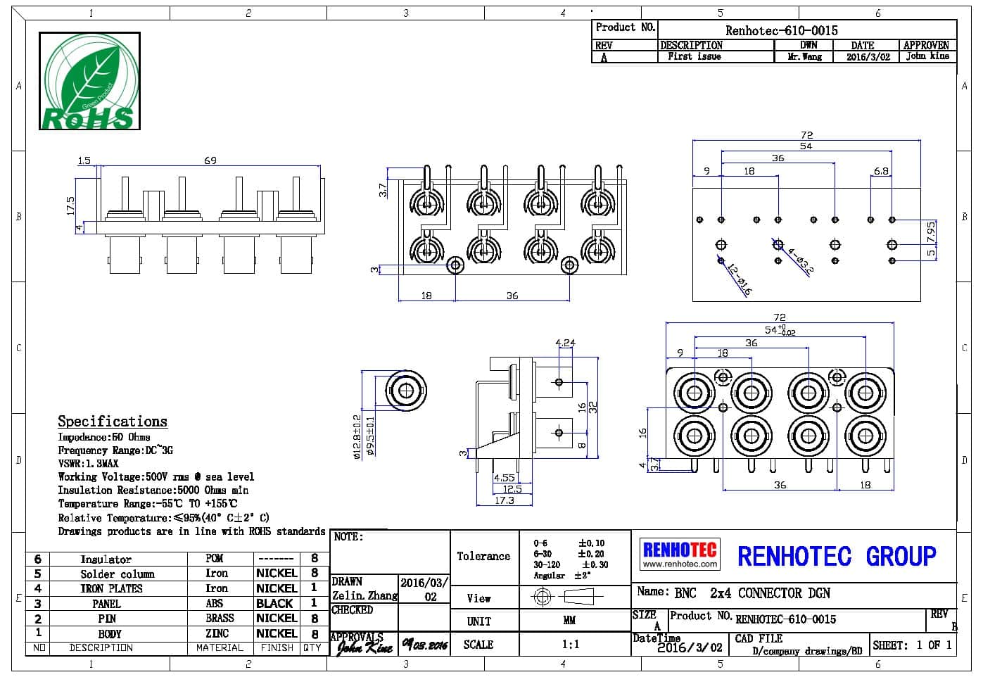 BNC母頭彎式接PCB板插孔式RF同軸連接器
