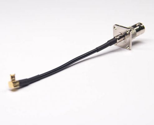 BNC音頻線四孔法蘭直式母頭50歐姆轉(zhuǎn)MCX彎式公頭接RG174線